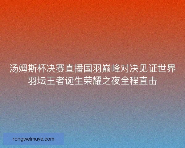 汤姆斯杯决赛直播国羽巅峰对决见证世界羽坛王者诞生荣耀之夜全程直击